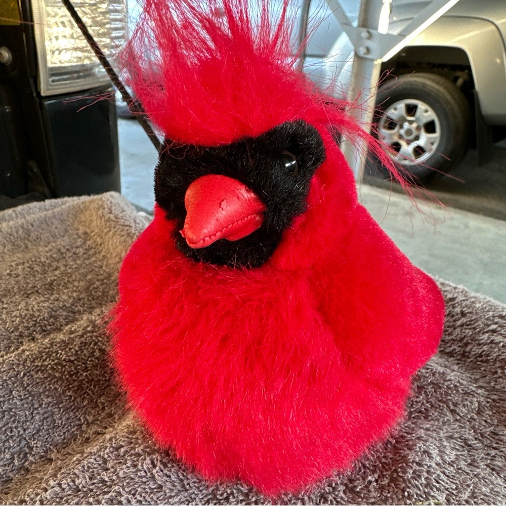 Vintage K&M Toys Realistic Red Cardinal Chirping Bird Wildlife Plush Sound Works
